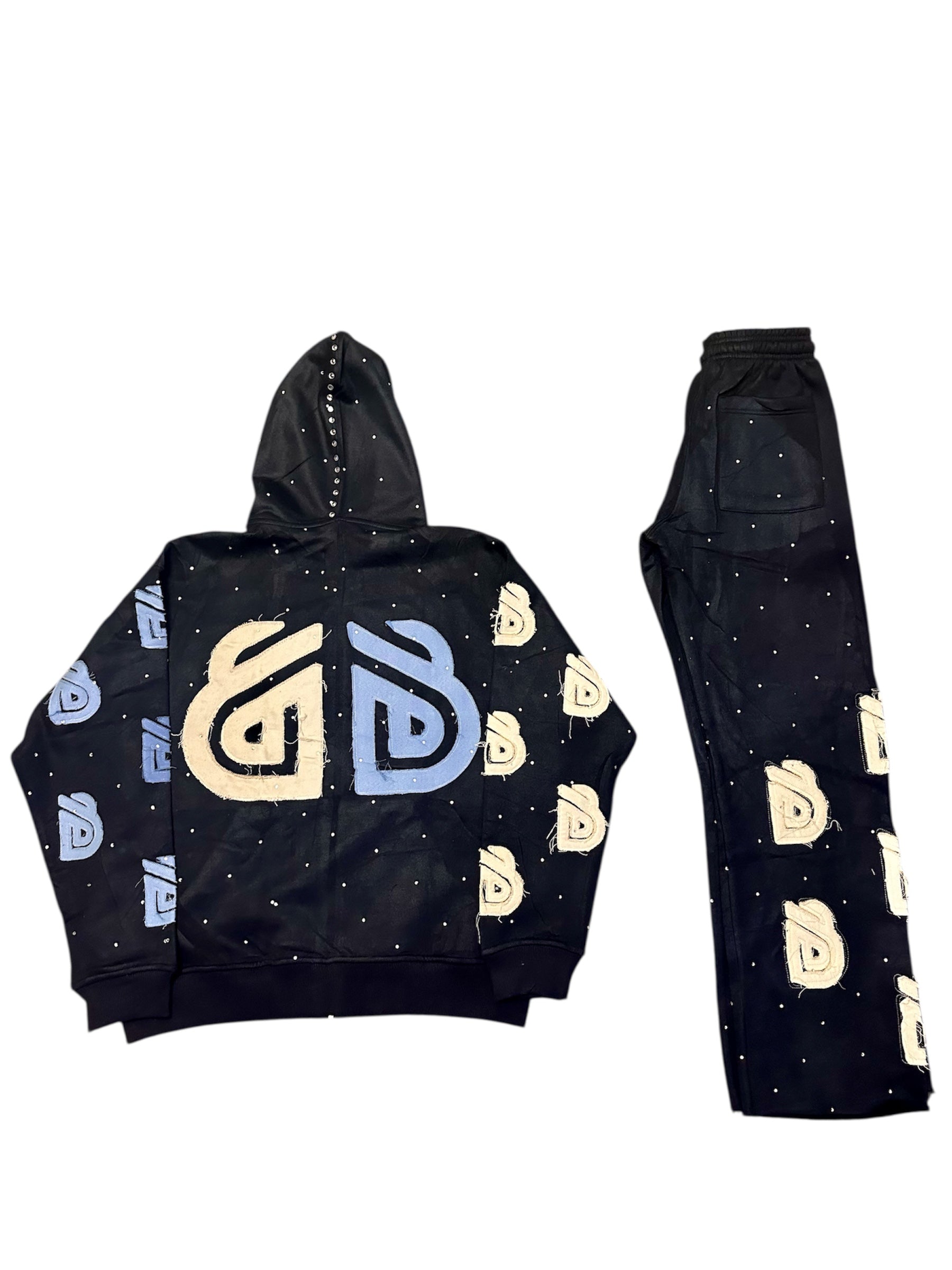 DISTRESSED FLARE HOODIE SET (NAVY BLUE)
