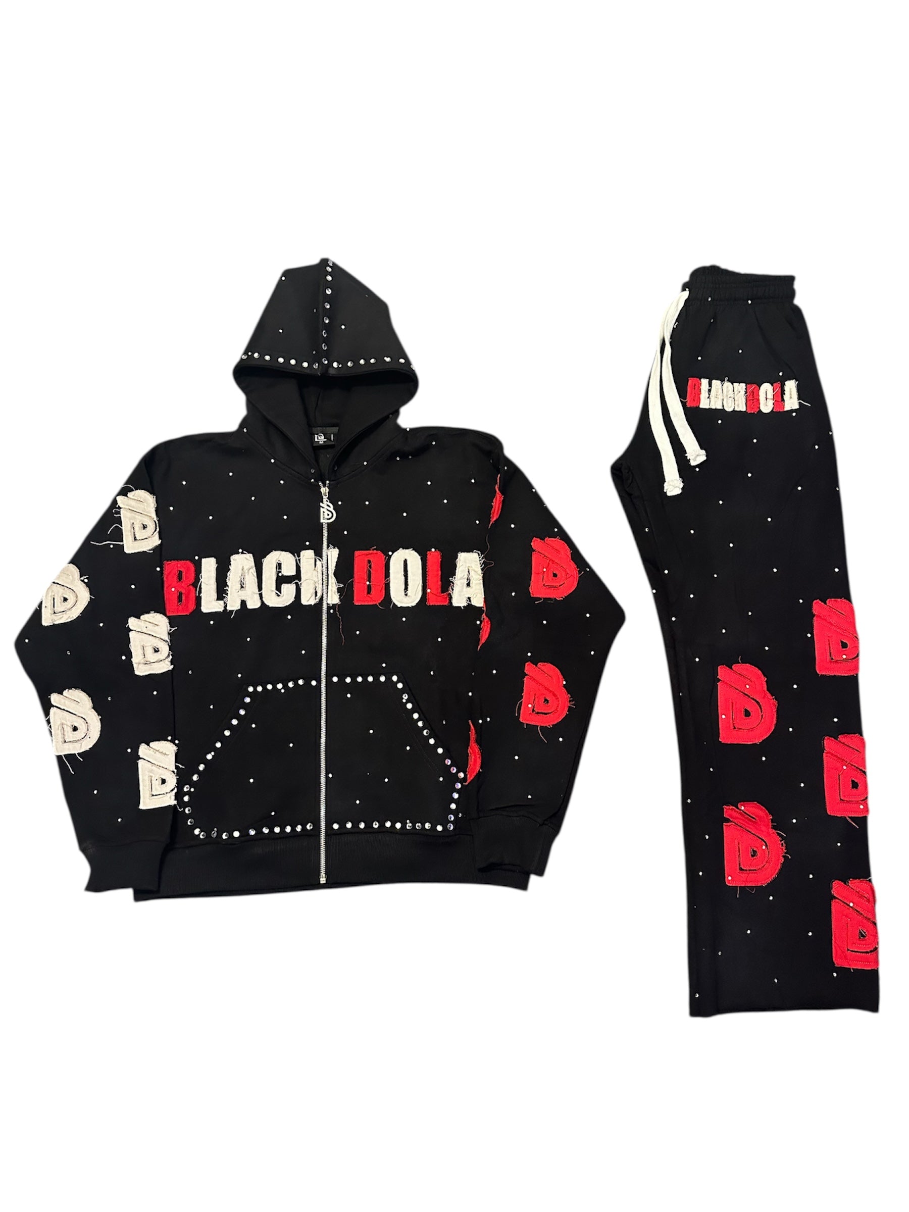 DISTRESSED FLARE HOODIE SET (BLACK CAU EDITION )