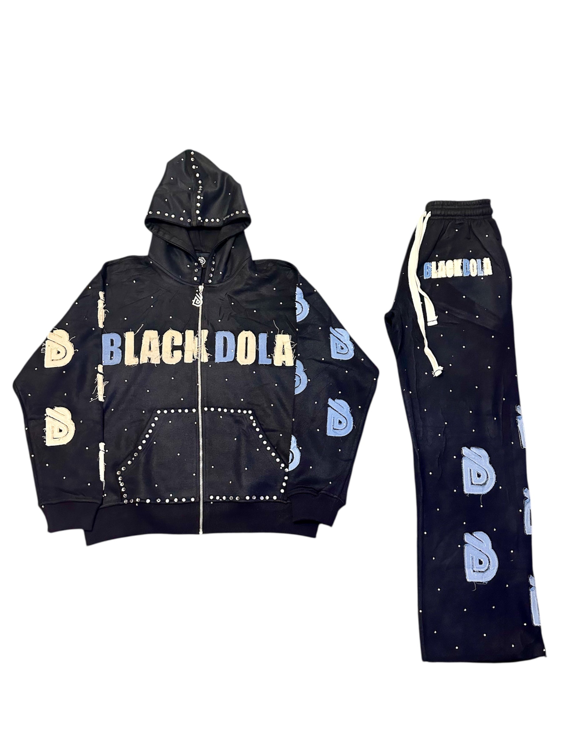 DISTRESSED FLARE HOODIE SET (NAVY BLUE)