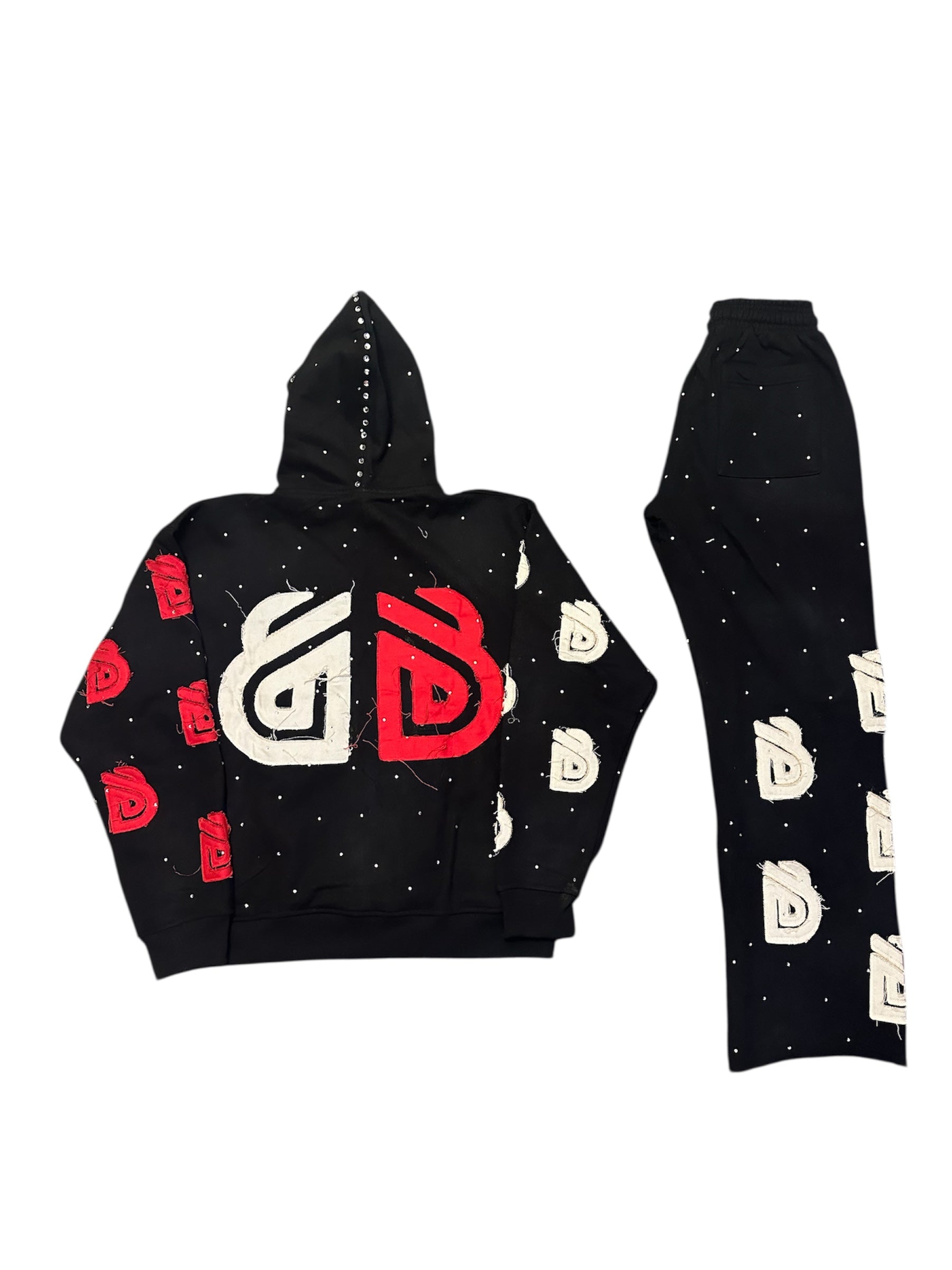 DISTRESSED FLARE HOODIE SET (BLACK CAU EDITION )