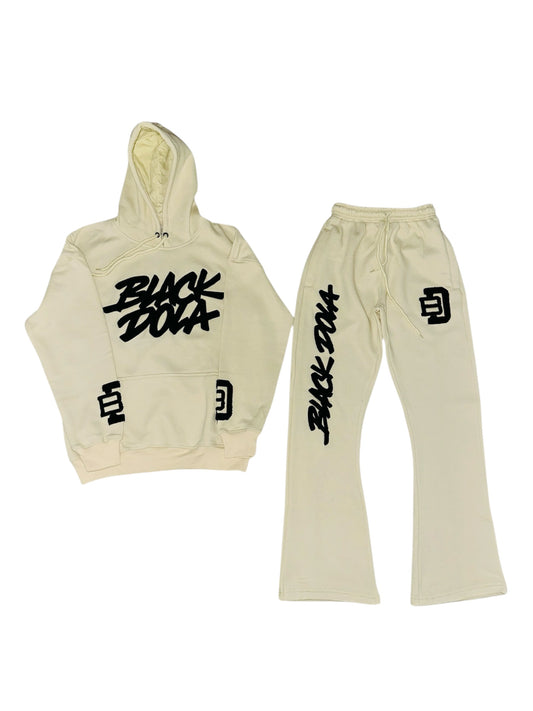 Chenille Hoodie set (Cream/black)